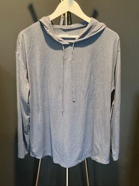 Lightweight Slate Blue Hooded Long-Sleeve Shirt